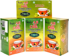 (Pack Of 4) All in One Herbal Lemon Green Tea Sugar -Less(100 Tea Bag )