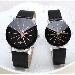 Black Dial Men's  Women's Couple Combo Watch