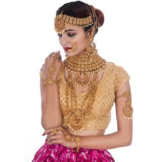 Lucky Jewellery Bridal Golden Color Alloy Gold Plated Wedding Jewellery Set For Girls  Women