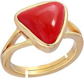 Coral Moonga 3.9 carat panchdhatu ring Coral Yellow copper Plated Ring Jaipur Gemstone.