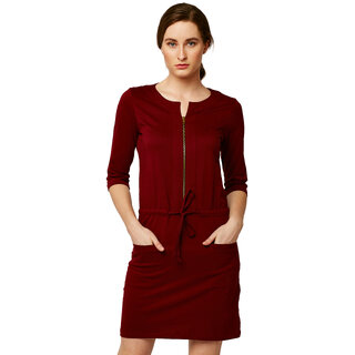 Miss Chase Women's Maroon Shift Dresses