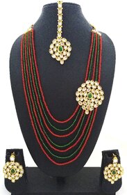 Charming Jewelry Bridal Red Green Crystal Kundan Necklace 4pc Jewelry Set.