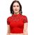 Janasya Women's Cotton Lycra Stretchable Readymade Blouse (BL041-65RED)