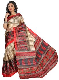 SVB SAREES Blue  Art Silk  Block Print Saree Without Blouse