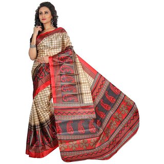 SVB SAREES Blue  Art Silk  Block Print Saree Without Blouse