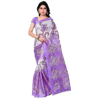 SVB SAREES Blue  Art Silk  Block Print Saree Without Blouse
