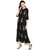 Janasya Women's Black Crepe A-Line Foil Print Kurti