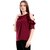 Girls Shopping Pack of 2 Crepe Cold Shoulder Ruffled Sleeves Tops For Girls/Women(Maroon & White)