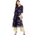 Janasya Women's Blue Crepe A-Line Gold Foil Print Kurta