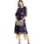 Janasya Women's Blue Crepe A-Line Gold Foil Print Kurta