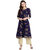 Janasya Women's Blue Crepe A-Line Gold Foil Print Kurta