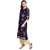 Janasya Women's Blue Crepe A-Line Gold Foil Print Kurta