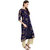 Janasya Women's Blue Crepe A-Line Gold Foil Print Kurta