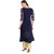 Janasya Women's Blue Crepe A-Line Gold Foil Print Kurta