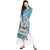 Janasya Women's Sea Green Crepe Straight Floral Print Kurta
