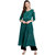 Janasya Women's Green Cotton Flared Printed Cold Shoulder Kurta