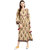 Janasya Women's Beige Cotton Anarkali Floral Print Kurta