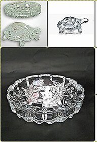 Alfa White Kesar Zems Imported Tortoise House Glass Crystal Tortoise in Plate 5x5 inch Fang Shui Vastu Set
