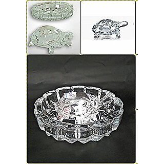 Alfa White Kesar Zems Imported Tortoise House Glass Crystal Tortoise in Plate 5x5 inch Fang Shui Vastu Set
