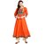 Janasya Women's Orange Digital Print Poly Silk Anarkali Kurti