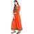 Janasya Women's Orange Digital Print Poly Silk Anarkali Kurti