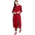 Janasya Women's Maroon Plain Rayon A-Line Kurti With Cotton Pant