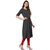 Janasya Women's Black Embellished Cotton A-Line Kurti