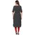 Janasya Women's Black Embellished Cotton A-Line Kurti