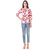 Amiable Casual Half Sleeve Floral Print Women White Red Flower Top