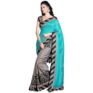 Meia Sarees Multicolor Art Silk Block Print Saree With Blouse