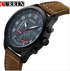 Curren Round Dial Brown Leather Strap Men Quartz Watch for Men