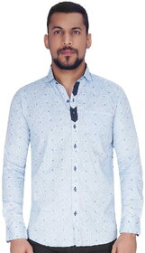 Wood Printed Design on White with Blue Design Shirt By Corporate Club.
