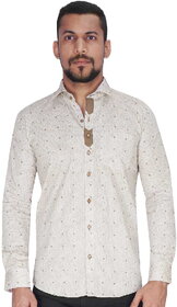 Wood Printed Design on White with Brown Design Shirt By Corporate Club.