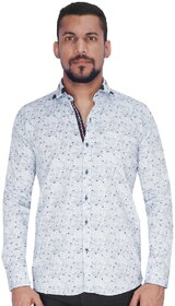 White with Navy Grey Print Shirt By Corporate Club.