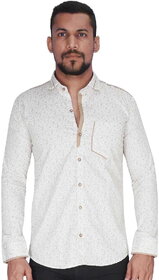 White with Brown Print Shirt By Corporate Club.