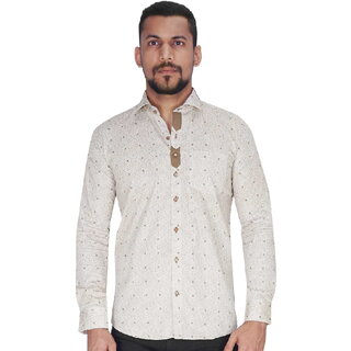 Wood Printed Design on White with Brown Design Shirt By Corporate Club.