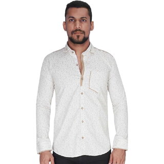 White with Brown Print Shirt By Corporate Club.