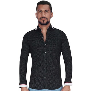 Dobby Weave Black with Grey Print Dot Shirt By Corporate Club.