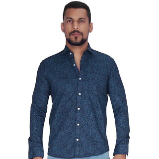 Black with Turquoise Flower Print Shirt By Corporate Club.