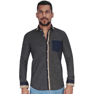 Black Ground with Golden Dot Print Shirt By Corporate Club.