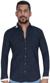 Dobby Weave Navy with Turquoise Print Dot Shirt By Corporate Club.