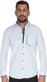 White with Blue  Grey Print Shirt By Corporate Club.