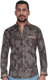 Brown with White Print Shirt By Corporate Club.