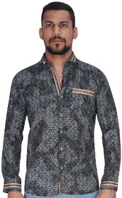 Black with White Print Shirt By Corporate Club.
