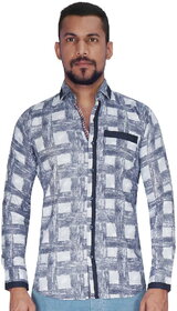 Navy and White Print Checks Shirt By Corporate Club.