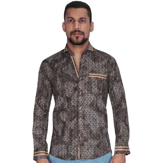 Brown with White Print Shirt By Corporate Club.