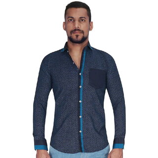 Black Groung with Blue Dot Print Shirt By Corporate Club.