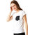 Women's White Round Neck Short Sleeve Cotton Solid Polka Dot Patch Pocket T-Shirt.