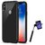 TBZ Transparent Hard Back with Soft Bumper Case Cover for Vivo V9 with Selfie Stick Monopod with Aux - Black