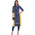 Janasya Women's Blue Crepe Straight Floral Print Kurta